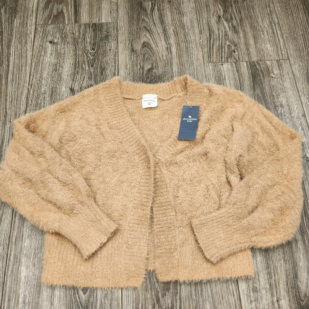 NWT Abercrombie Kids Soft Fuzzy Cardigan Tan Beige Size 7/8